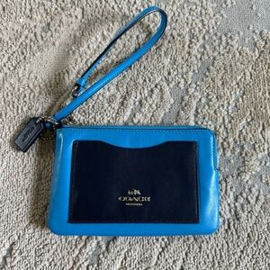 Coach wristlet blue navy color block zip around leather F65758 strap card holder